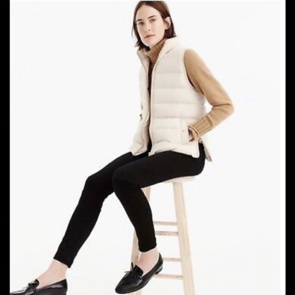 J. Crew Ivory Button And Zip Front Puffer Vest Sz XS‎